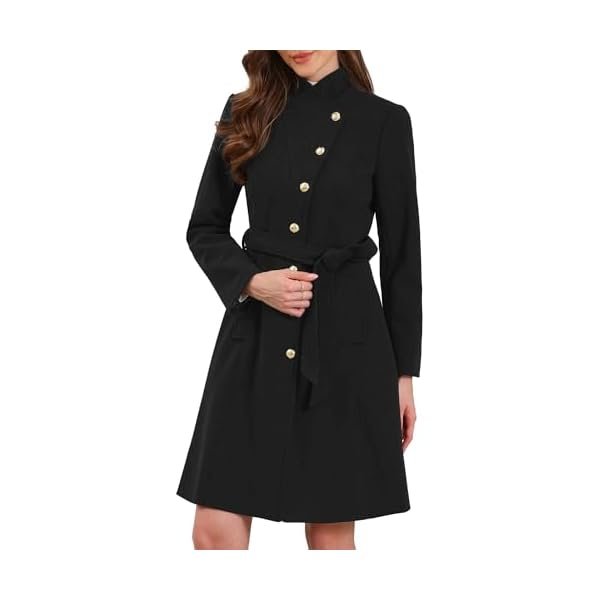 Pea Coats for Women Fall Winter Stand Collar Single Breasted Long Trench Coat with Belt 2025