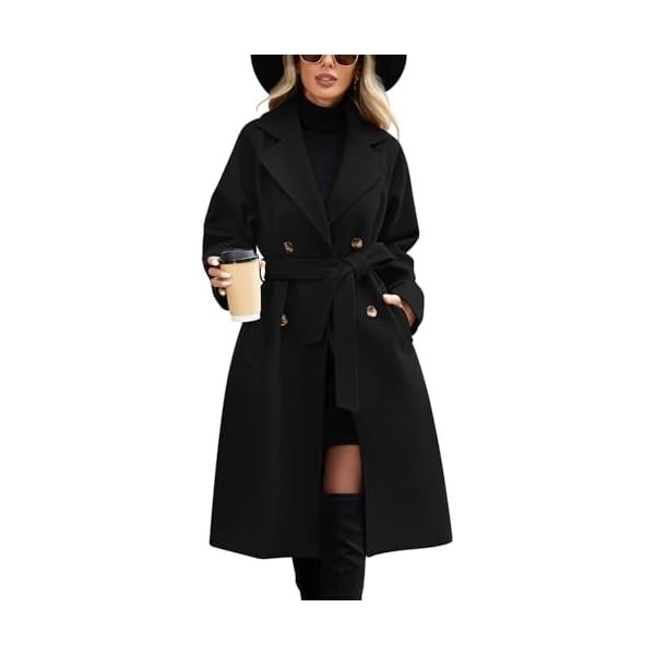 Women's Mid-length Autumn and Winter Long Trench Coat With Belt, Elegant Double Breasted Pea Coat