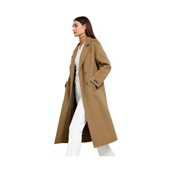 Women's Fall Long Wool Pea Coat,Blended Classy Double Breasted Trench Jacket,Winter Dress Overcoat,Lightweight