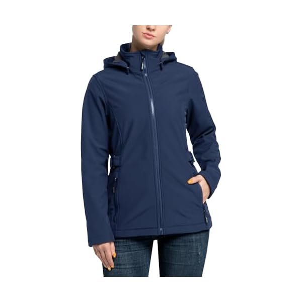 Women's Softshell Jacket with Removable Hood, Insulated Windbreaker Waterproof Warm Fleece Lined Coat