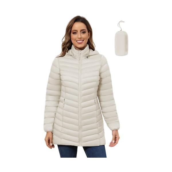 Women's Packable Puffer Jacket - Lightweight Winter Warm Long Quilted Puffer Coat with Detachable Hood