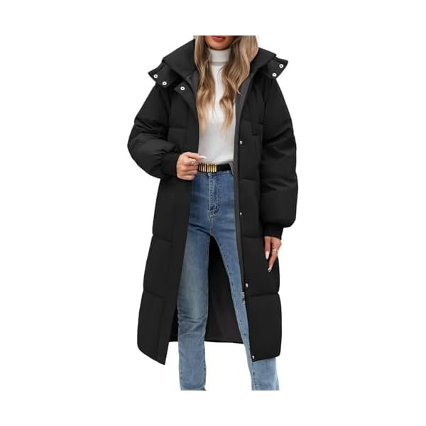 Women's Long Puffer Coat - Warm Winter Quilted Jacket Full Length Zip Up Down Coat Thickened Puffy Parka with Hood
