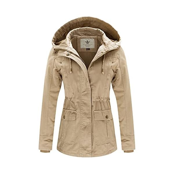 Women's Cotton Military Jacket Lightweight Casual Anorak Coat with Hood