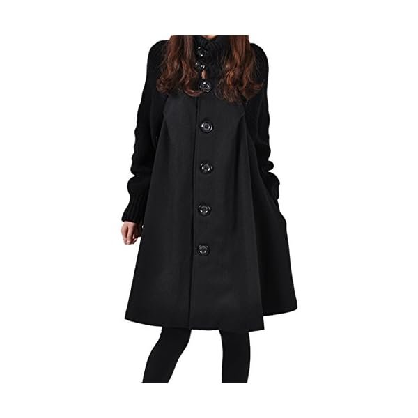 Women's Mid Long Length Single Breasted Cowl High Neck Loose Button Down Woolen Cloak Coat Jacket