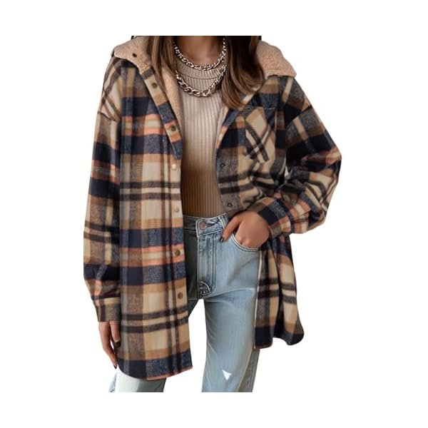 Women's Flannel Hooded Plaid 2025 Shacket Thick Coat Winter Coat for Warmth Button down Warm and Fuzzy Fleece Jacket
