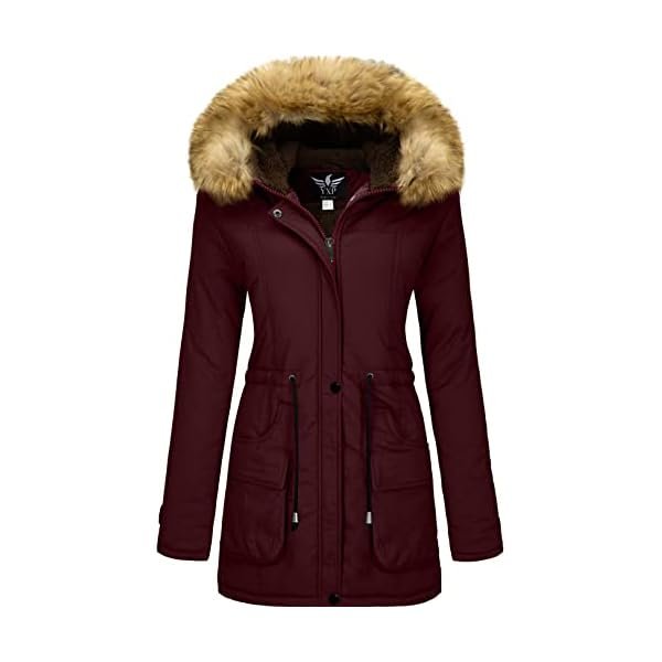 Women's Winter Thicken Military Parka Jacket Warm Fleece Cotton Coat with Fur Hood