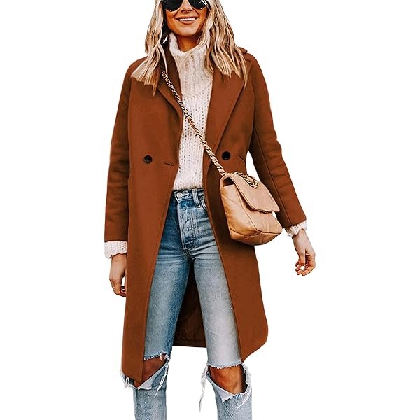 Women's Notch Lapel Double Breasted Wool Blend Mid Long Pea Trench Coat